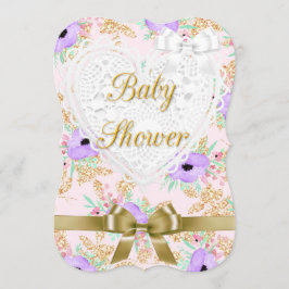 Invitación Baby Shower Floral Purple and Gold