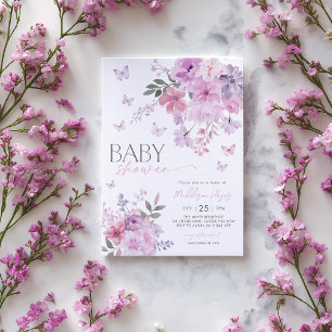 Invitación Baby Shower Floral Purple Butterfly