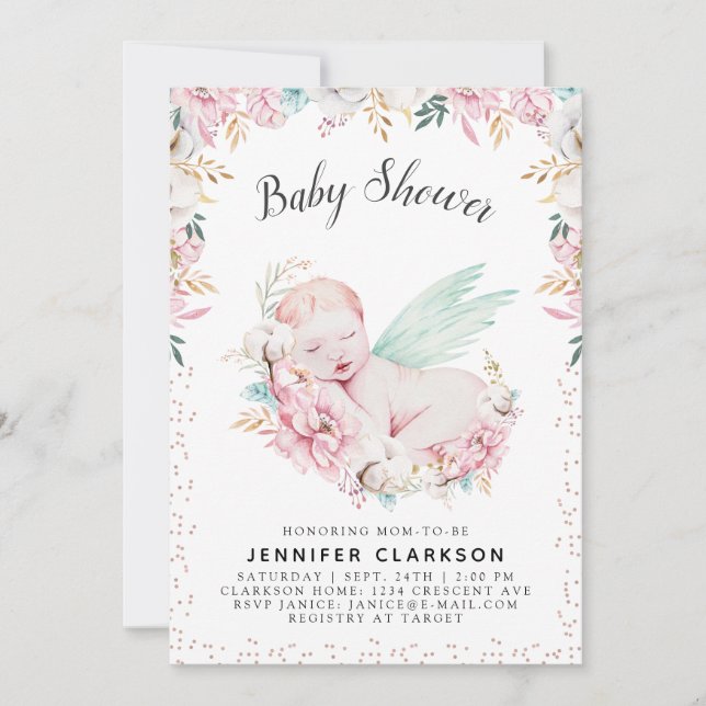 Invitación Baby Shower floral recién nacido (Anverso)