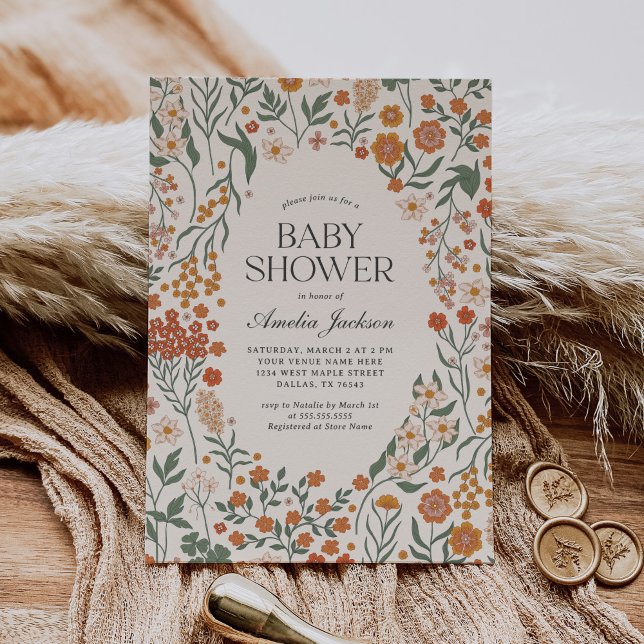 Invitación Baby Shower floral retro vintage (Subido por el creador)