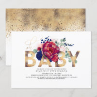 Baby Shower floral rojo y azul marino de Borgoña