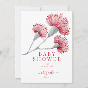 Invitación Baby Shower floral rojo y rosa australiano
