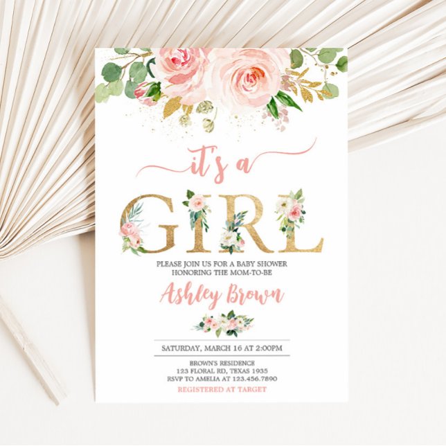Invitación Baby Shower Floral rosa (A Sweet Baby Girl Baby Shower Invitation)
