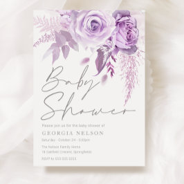 Invitación Baby Shower floral Rosa de lavadora púrpura divina
