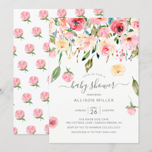 Invitación Baby Shower floral Rosa de Peonies Rosados