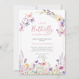 Invitación Baby Shower floral rosa mariposa