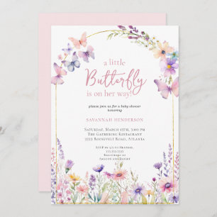 Invitación Baby Shower floral rosa mariposa