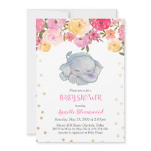 Baby Shower floral rosa para elefante durmiente