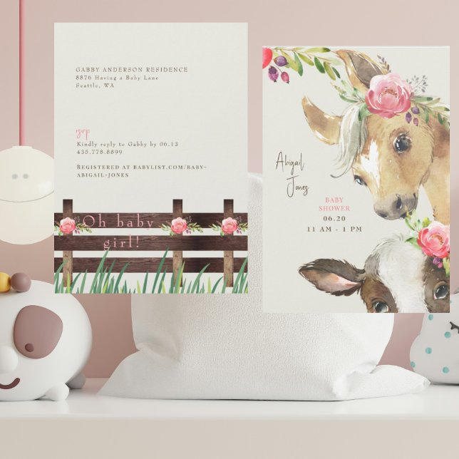Invitación Baby Shower Floral Rosa Pony & Cow (Subido por el creador)