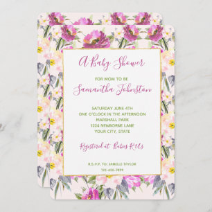 Invitación Baby Shower floral rosa Roses