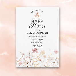 Invitación Baby Shower floral rosa suave minimalista