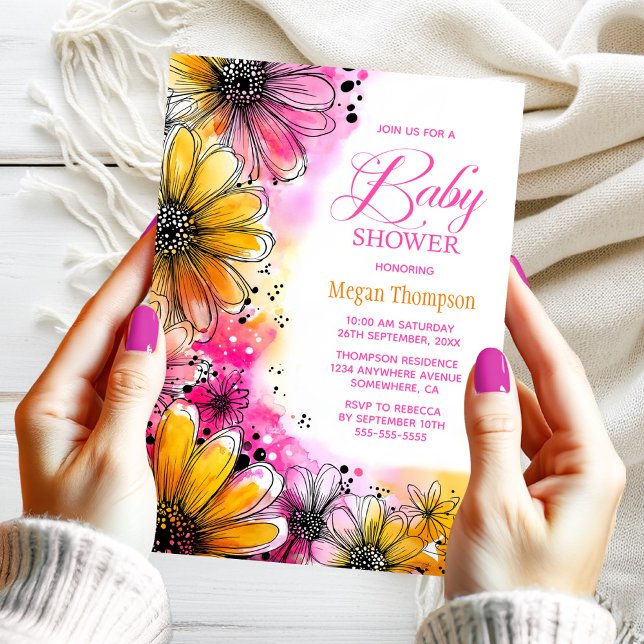 Invitación Baby Shower floral rosa y Naranja (Subido por el creador)