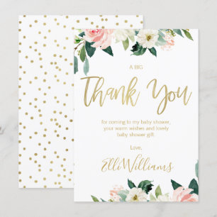 Invitación Baby Shower floral rosado le agradece cardar