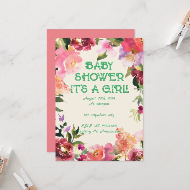 INVITACIÓN BABY SHOWER FLORAL RUBOR (Anverso/Reverso In Situ)