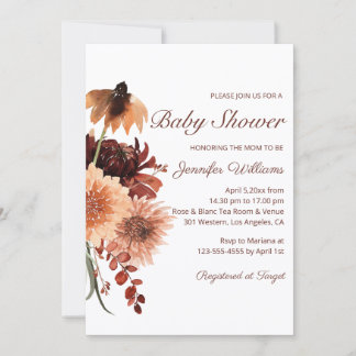 Invitación Baby Shower Floral Terracota Otoño