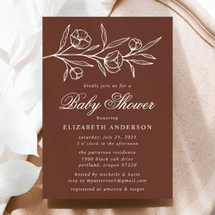 Invitación Baby Shower floral trenzado marrón