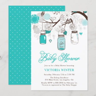 Invitación Baby Shower Floral Turquesa Hanging Mason Jars