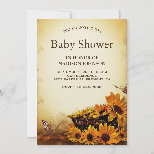 Invitación Baby Shower Floral Vintage (Anverso)