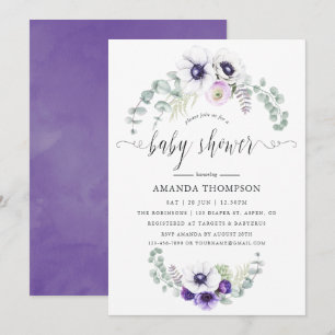 Invitación Baby Shower Floral Violeta Polvorienta