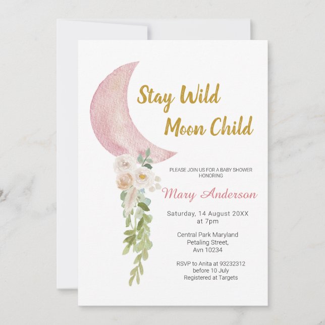 Invitación Baby Shower Floral y Rubor Pink Moon (Anverso)