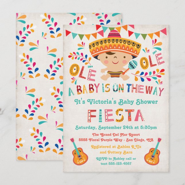 Invitación Baby Shower Folk Art Mexican Fiesta (Anverso / Reverso)