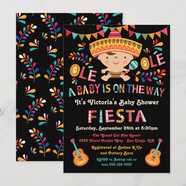 Invitación Baby Shower Folk Art Mexican Fiesta (Anverso / Reverso)