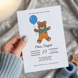 Invitación Baby Shower for Boy Blue Balloon, Teddy Bear 