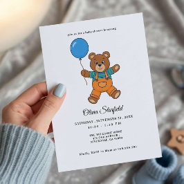 Invitación Baby Shower for Boy Blue Balloon, Teddy Bear 