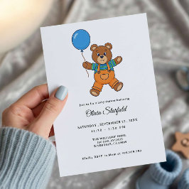 Invitación Baby Shower for Boy Blue Balloon Teddy Bear  