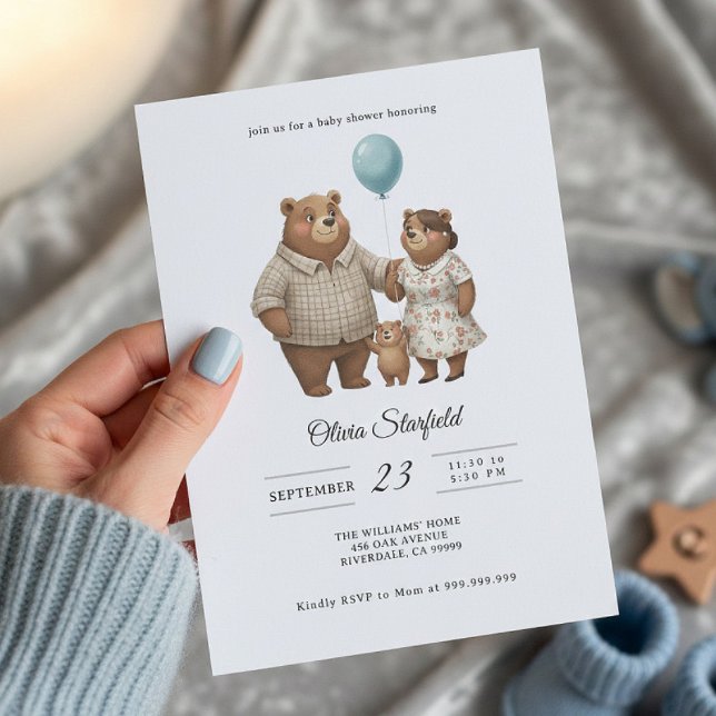 Invitación Baby Shower for Boy Blue Balloon, Teddy Bear (Subido por el creador)