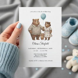 Invitación Baby Shower for Boy Blue Balloon, Teddy Bear