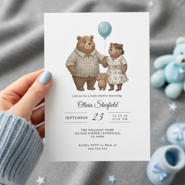 Invitación Baby Shower for Boy Blue Balloon, Teddy Bear  (Subido por el creador)