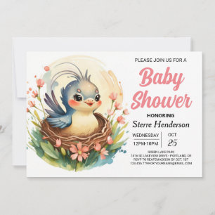 Invitación Baby Shower Forest Boho Girly Bird