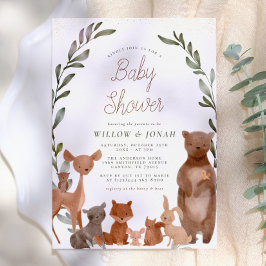 Invitación Baby Shower Forest Friends & Woodland Greenery