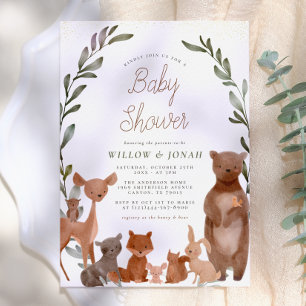 Invitación Baby Shower Forest Friends & Woodland Greenery