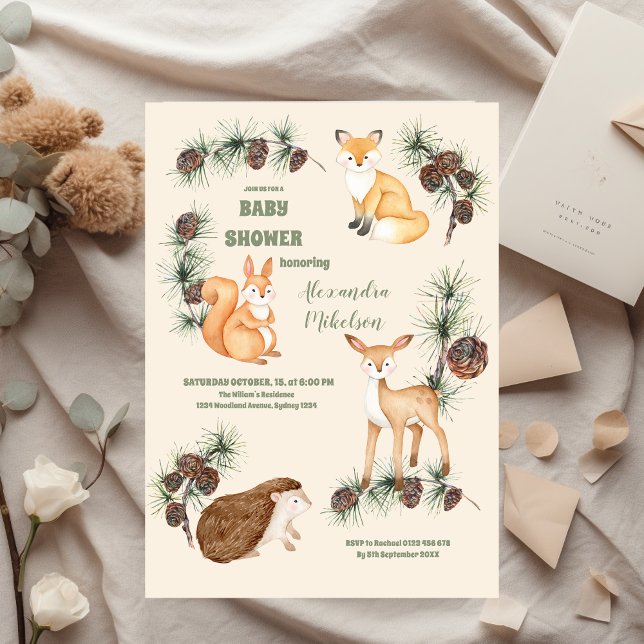 Invitación Baby Shower Forest Friends & Woodland Greenery (Subido por el creador)