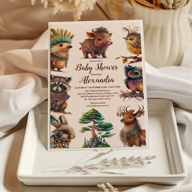 Invitación Baby Shower Forest Friends & Woodland Greenery (Subido por el creador)