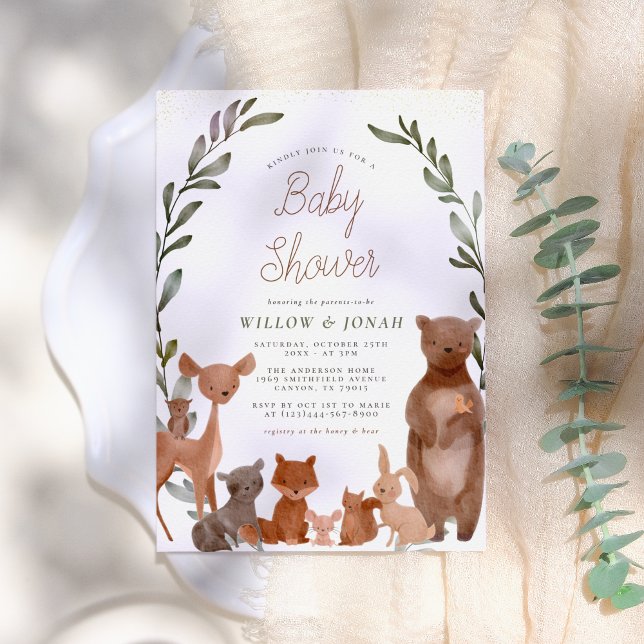 Invitación Baby Shower Forest Friends & Woodland Greenery (Subido por el creador)