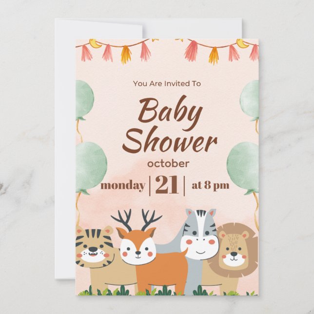 Invitación Baby Shower Forest Friends & Woodland Greenery (Anverso)