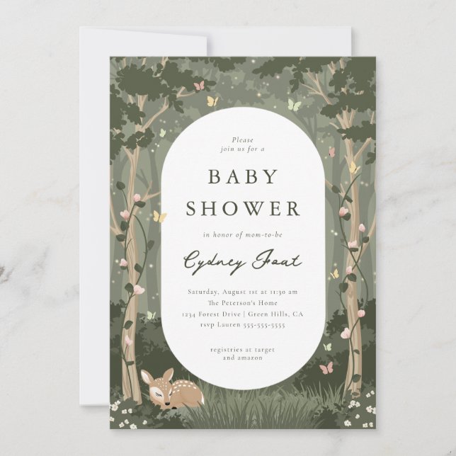 Invitación Baby Shower forestal encantado (Anverso)