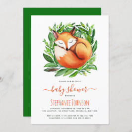 Invitación Baby Shower Fox durmiendo en la vegetación de la s