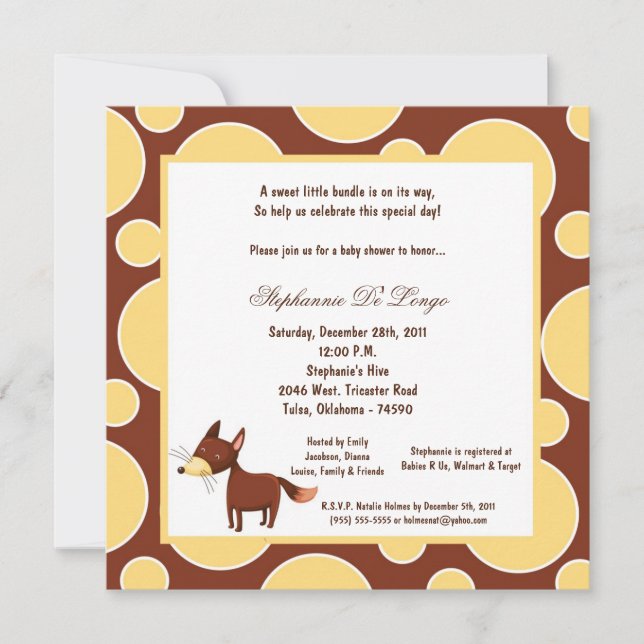 Invitación Baby Shower Fox Pok-a-Dot 5 x 7 (Anverso)