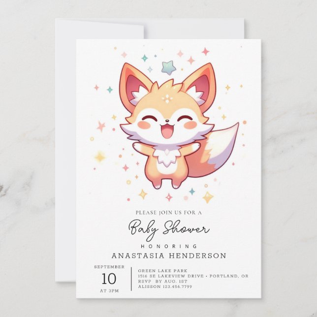 Invitación Baby Shower Fox simple (Anverso)