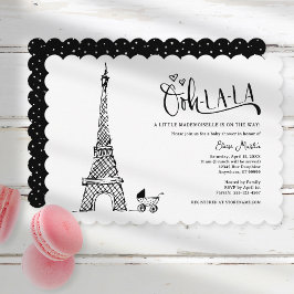 Invitación Baby Shower francesa de Black White Par