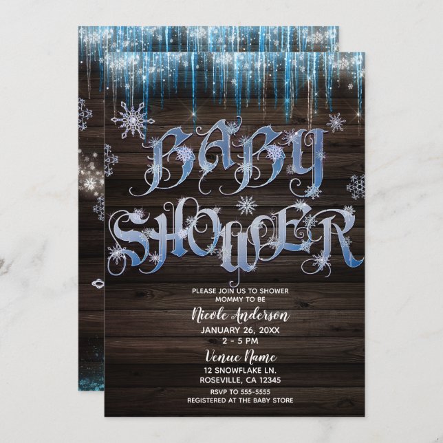 Invitación Baby Shower Frozen Icicles Winter Wonderland (Anverso / Reverso)