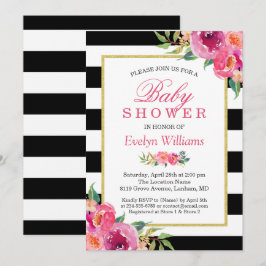 Invitación Baby Shower Fuchsia Rayos morados rojos florales
