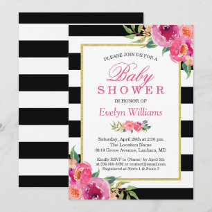 Invitación Baby Shower Fuchsia Rayos morados rojos florales