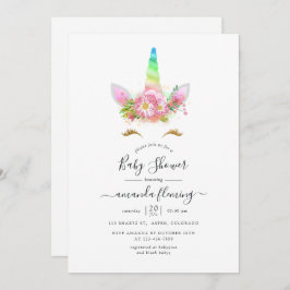 Invitación Baby Shower Galaxy Rainbow Floral Unicorn