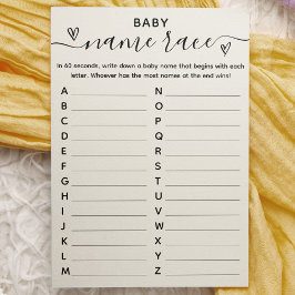 Invitación Baby Shower Game Baby Name Race Card