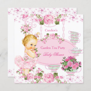 Invitación Baby Shower Garden Tea Fiesta Lace Pink Blonde